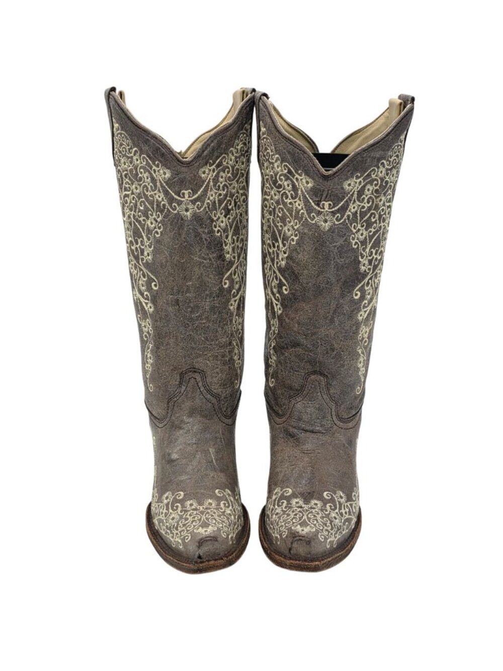 Corral Distressed Brown Leather Floral Cowgirl Western Boots Women 7M Snip Toe - Picture 8 of 16